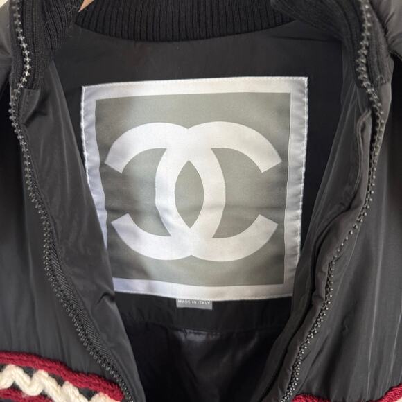 CHANEL Sport Down Filled Black Stitched Yarn Hooded Snow Jacket 36 Logo Zip Coat - Picture 5 of 7